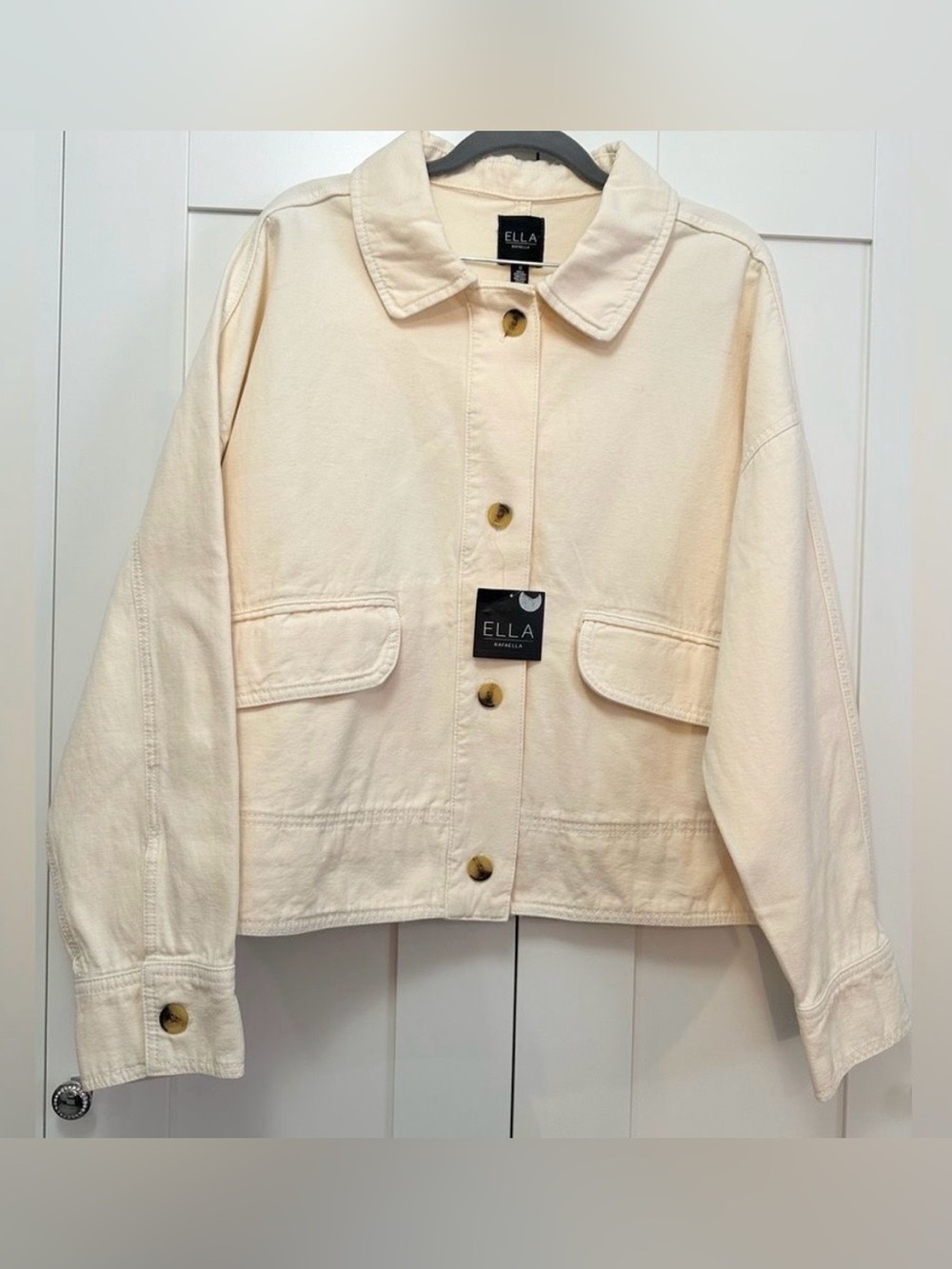 Ecru Beige Utility Jean Jacket for Women By ELLA Rafaella Sz 1X NEW!